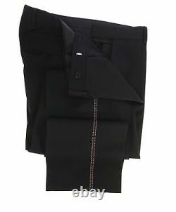 $1,150 DIOR HOMME -Black Red Contrast Stitch Runway Flat Front Dress Pants 32W