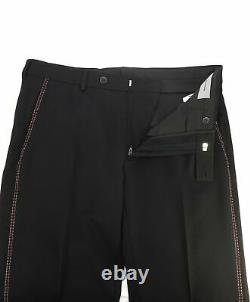 $1,150 DIOR HOMME -Black Red Contrast Stitch Runway Flat Front Dress Pants 32W