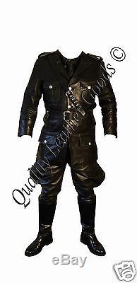100% Genuine Leather WW 2 German Tunic & Breeches Trousers Uniform Military Coat