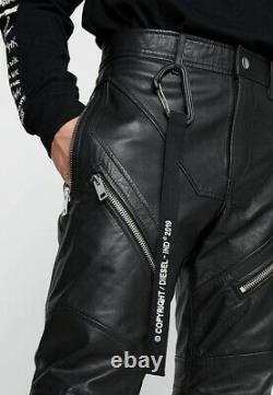 $1000 Designer Rare DIESEL Men's Slim Fit Zip Utility Leather Pants Trousers 32
