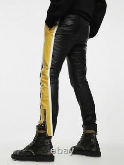 $1095 Designer DIESEL Men's Slim Fit Stripes Zip Biker Leather Pants Trousers 32