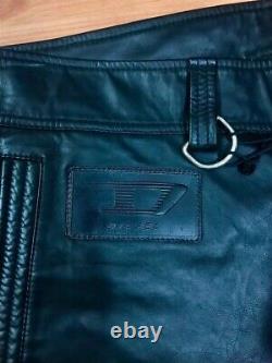 $1098 Designer Rare DIESEL Men's Slim Fit Zip Biker Leather Pants Trousers 32