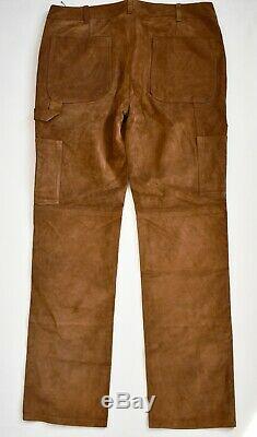 $1450 RALPH LAUREN BLACK LABEL Brown SUEDE Western Cargo Pants Trousers 36