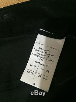 £1591 RICK OWENS Black Leather Stretch Biker Skinny Pants Size 32 M Slim Fitted