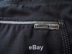 $1650 STEFANO RICCI Black Super 150s Wool Leather Trim Trouser Pants 42 US 58 EU