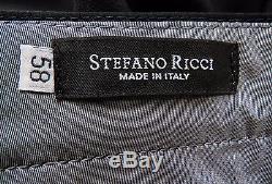 $1650 STEFANO RICCI Black Super 150s Wool Leather Trim Trouser Pants 42 US 58 EU