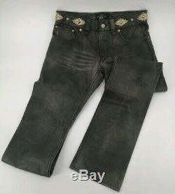 $1800 RRL Ralph Lauren 1940 Inspired Slim Fit 29 Studded distressed Leather Pant