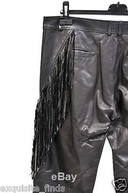 $3,925 NEW VERSACE BLACK LEATHER PANTS with FRINGE