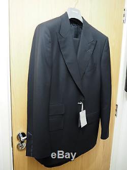 £3395 Tom Ford 3 Pieces Black Suits Wool Jacket Trouser Coat Shirt IT56 US46