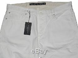 $350 Ralph Lauren Black Label Denim Mens Solid White Lightly Distressed Jeans