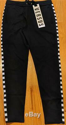 $495 Mens Authentic Versus Versace Checkerboard Stripe Jogger Pants Black Medium
