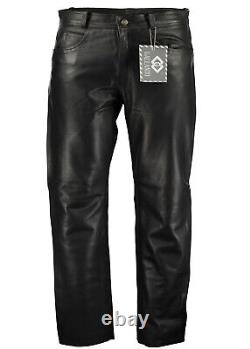 501 Black Classic Fitted Biker Motorcycle Men's Leather Pants Trousers soft