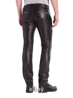 $648 NWT DIESEL P-ZIPPS Black Leather Rocker Biker Pants Mens 26 Waist 28 Length