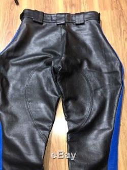 665 Leather Mens Black And Blue Breechers Size 32x33 Excellent Used Condition