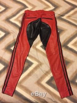 665 Leather Pants Red And Black GAY KINK BLUF