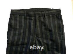ANN DEMEULEMEESTER wool pants trousers size L / 50 black & blue stripes