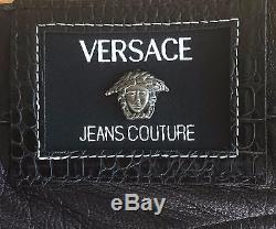 AUTHENTIC VERSACE Men's Leather Jeans with Silver Versace Hardware STUNNING