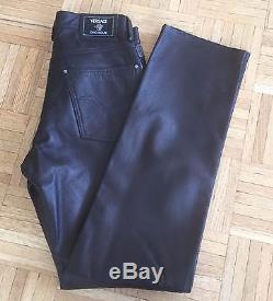 AUTHENTIC VERSACE Men's Leather Jeans with Silver Versace Hardware STUNNING