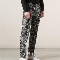 Alexander McQueen Black Ivory Skull Lace Print Wool Silk Trousers Pants IT48