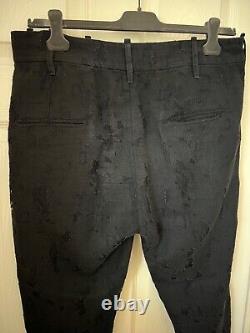 Ann Demeulemeester Black Linen-Wool Unique Distressed Trousers W36