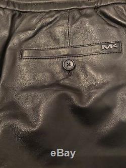 Authentic Michael Kors mens black leather 100% sheep skin track pants 28