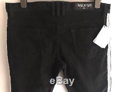BALMAIN Black Velvet White Tape Biker Trousers MADE IN JAPAN Size 34 RRP £760