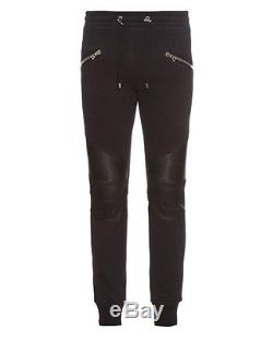 BALMAIN Men's Black Biker Leather and Cotton-Jersey Sweatpants Size S