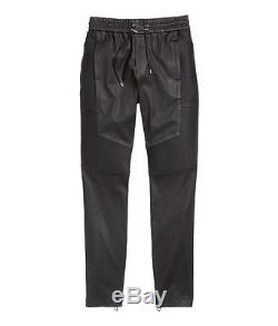 BALMAIN X H&M Men's Black Leather Quilted Elasticated Waist Joggers Pants M