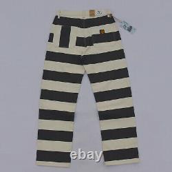 BOB DONG 16oz Canvas Prisoner Trousers Classic Moto Style Biker's Striped Pants