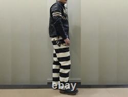 BOB DONG Prisoner Striped Motorcycle Pants Canvas Trousers Casual Biker Jeans