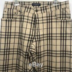 BURBERRY Check Plaid Pants Mens 34x33 Regular Flat Front Straight Tan Black