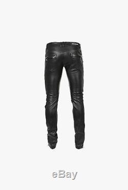 Balmain Leather Moto Pants Black Lamb Leather Sz 54