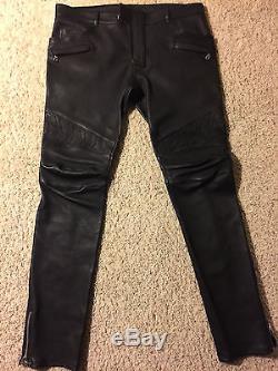 Balmain Leather Moto Pants Black Lamb Leather Sz 54