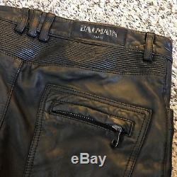 Balmain Paris Black Leather Biker Pants Jeans SIZE 50