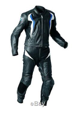 Black Blue BMW Motorcycle Leather 2 Piece Suit Biker Jacket Trouser Men XS-3XL