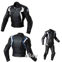 Black Blue BMW Motorcycle Leather 2 Piece Suit Biker Jacket Trouser Men XS-3XL