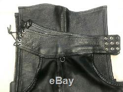 Black Leather Heavy Duty Chaps Size 31-34 inch Waist Vintage