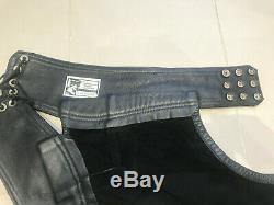 Black Leather Heavy Duty Chaps Size 31-34 inch Waist Vintage
