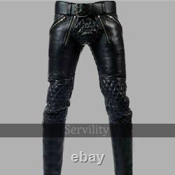Black Leather Pants/Trousers For Men Biker Leather Breeches Cuir Jeans