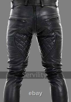Black Leather Pants/Trousers For Men Biker Leather Jeans