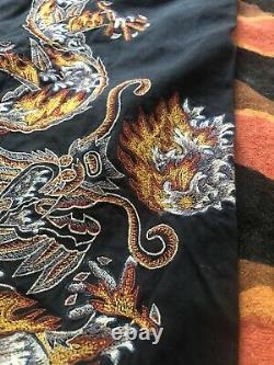 Black Maharishi Trousers With Elemental Fire Dragon Embroidery New With Tags XL