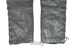 Black Real Leather POLO Lace Up Biker Motorcycle Men's Trousers Size W31 L27
