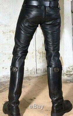 Black leather pants motocycle pants BREECHES NEW leather trousers/ pants black