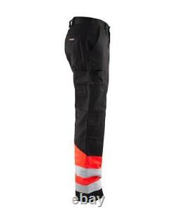 Blaklader black/red hi-vis men's water-repellent polycotton work trouser #1564