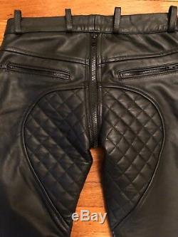 Bockle Men's Leather pants withquilting and all around zip 34W
