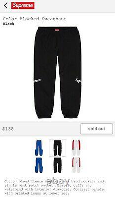 Brand New Supreme SS20 Color Blocked Sweatpant in Black Size L DS Rare