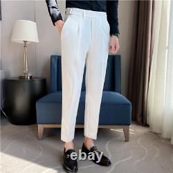 British Style High Waist Trousers Men Formal Pants Slim Business Casual Pants