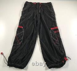 Caffeine Baggy Pants Mens Large Black Satin Red Details Goth Cinch Legs