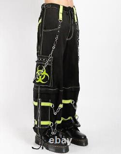 Coruscate Men's Biohazard Zip Goth Punk Black Lime Pants