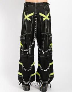 Coruscate Men's Biohazard Zip Goth Punk Black Lime Pants